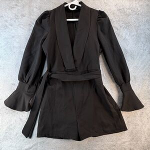 Boohoo Women’s Black Long Sleeve Romper Belted Blazer Style Size 6